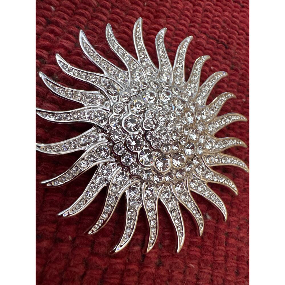 Camrose Kross JBK Jackie Kennedy Silver Tone Crystal Sun Burst‎ Large Pin Brooch